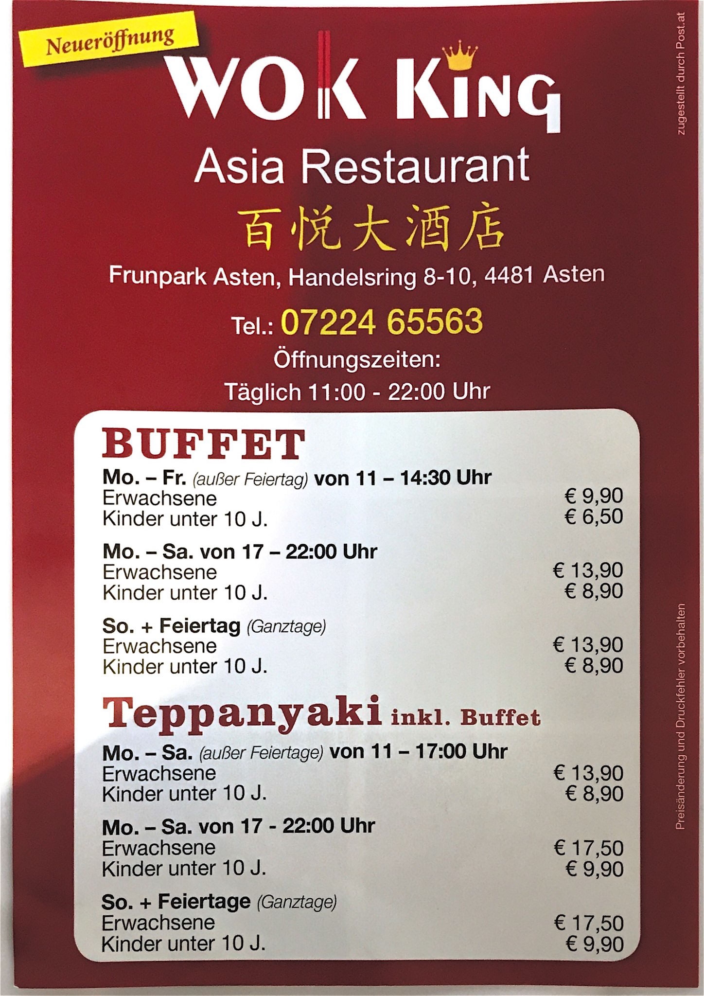 Asia Restaurant Wok King Speisekarte